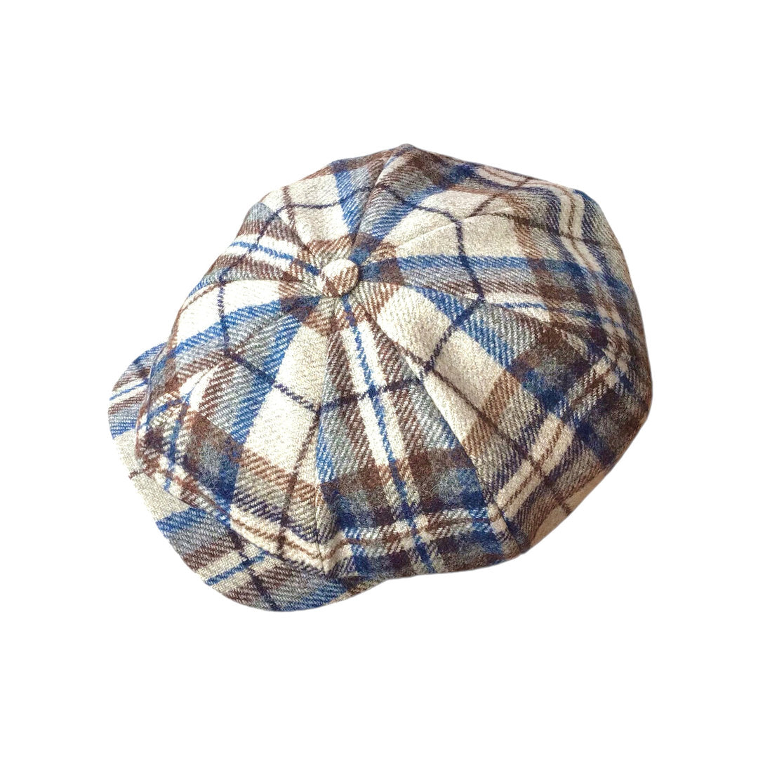 Wigèns Mütze NEWSBOY CLASSIC blau/grau kariert mit ALPAKA