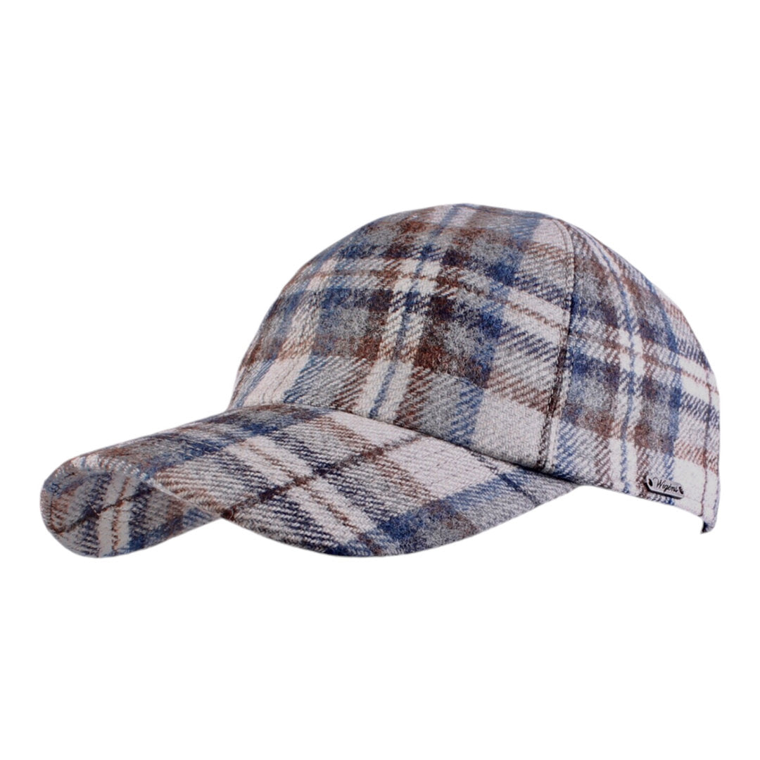 Wigèns Mütze BASEBALL CLASSIC blau/grau kariert mit ALPAKA