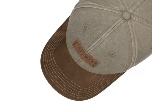 STETSON Mütze  BASECAP Lederschirm American oliv/braun UPF40+ Sommer größenverstellbar